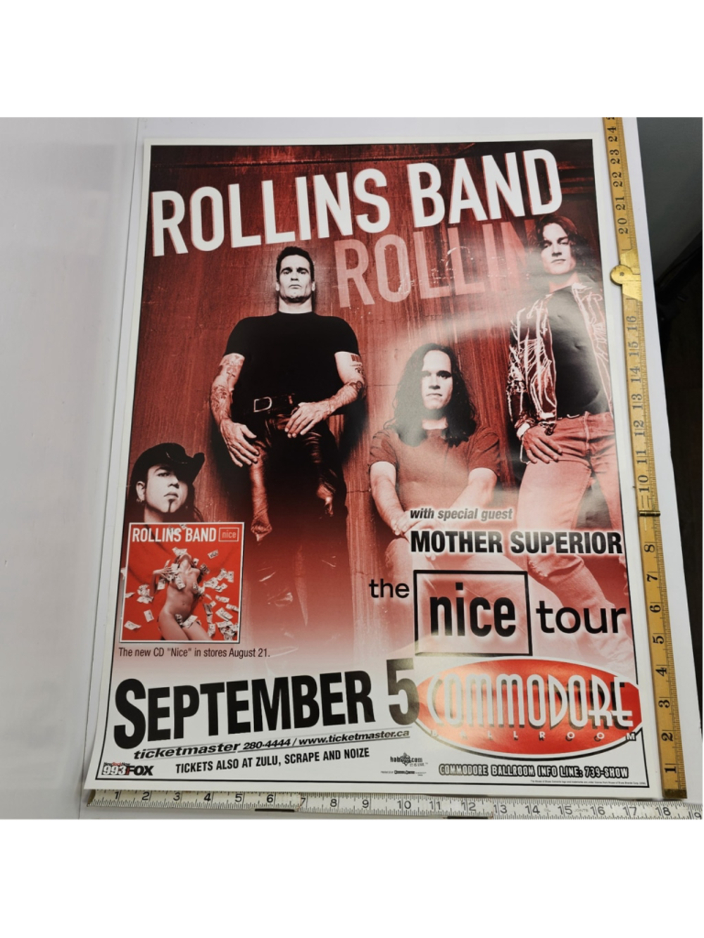 Rollins Band Nice Tour Poster Commodore Ballroom Sept 5 Vancouver Music Canada